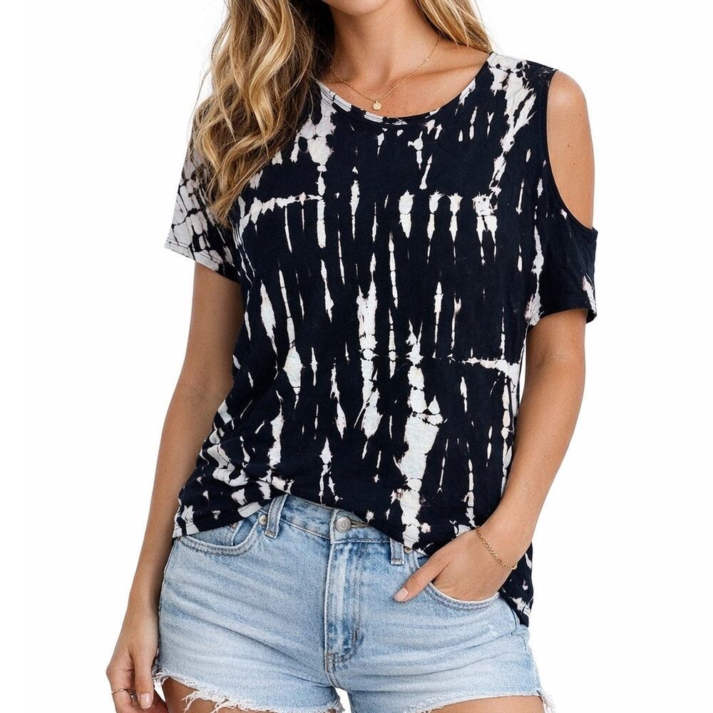 Mystic Flowy Tie Dye Top Boho Short Sleeve Oversized Blouse Cutout Size M